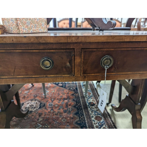 26 - A Regency style banded mahogany sofa table, width 86cm, depth 56cm, height 72cm