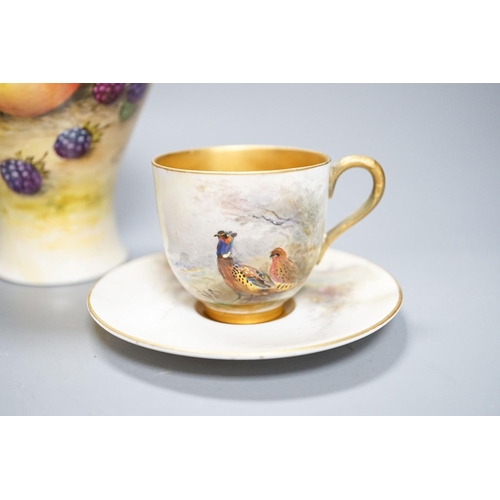 263 - A Royal Worcester fruit painted small pot pourri and cover, 10.9cm high and a similar vase, 15cm, a ... 