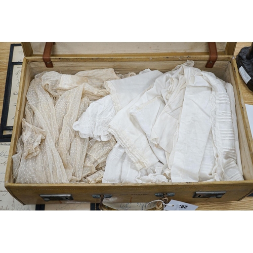 283 - Various christening gowns, 2 dresses in a suitcase