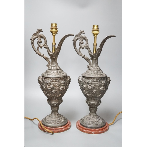 290 - A pair of early 20th century spelter ewers mounted as lamps 42cm