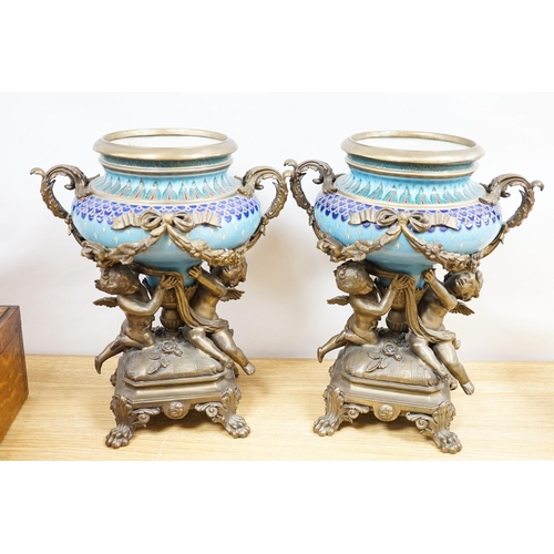 292 - A pair of large ormolu mounted earthenware vases 39cm