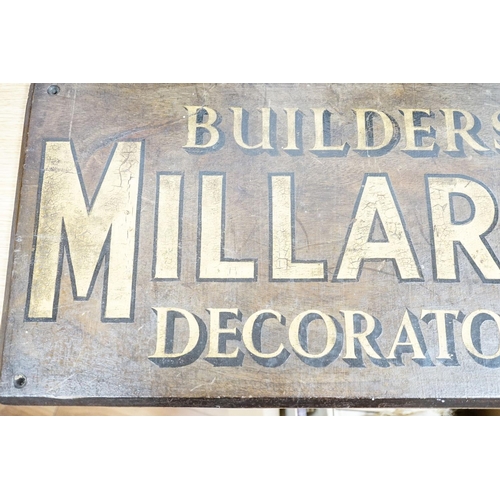 293 - A painted wood advertising sign MILLARDS BUILDERS DECORATORS, pre war 33x67cm