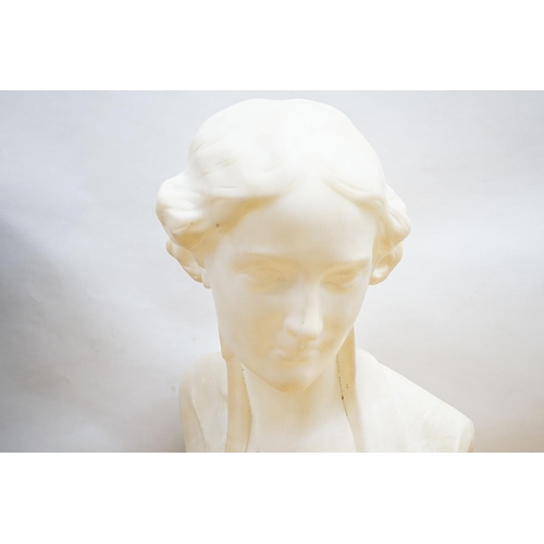 294 - Valmore Gemignani, Italian 1879-1958, a carved alabaster bust of a lady, signed, 38cm