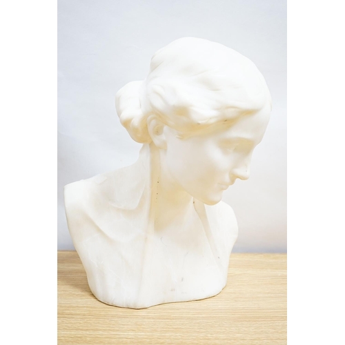 294 - Valmore Gemignani, Italian 1879-1958, a carved alabaster bust of a lady, signed, 38cm