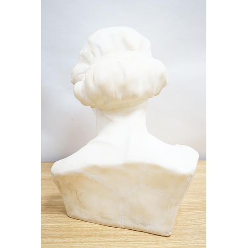 294 - Valmore Gemignani, Italian 1879-1958, a carved alabaster bust of a lady, signed, 38cm