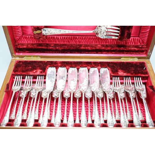 296 - A cased set of plated engraved fish cutlery