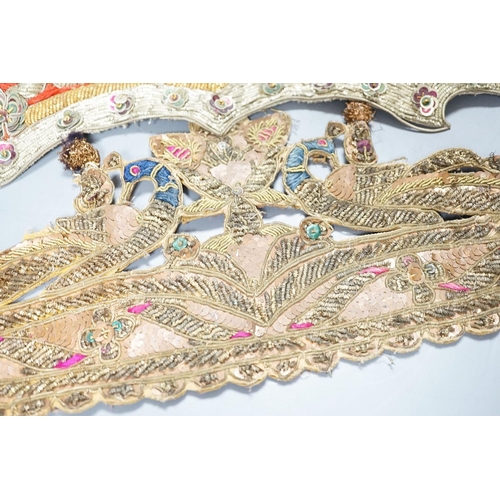 299 - Highly ornate indian silver and gold thread headresses