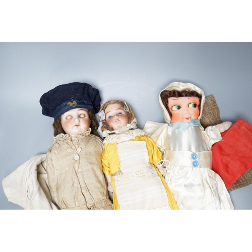 308 - Two German bisque headed dolls, marked Mabel 14/0, 32cm and the other Darling 6/0, 42cm and two ... 