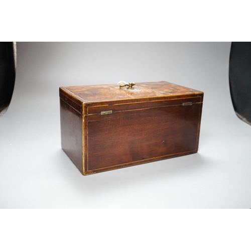 311 - A George III inlaid mahogany tea caddy, lacking interior, 28cm