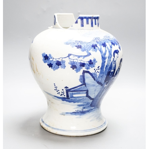 343 - A large 19th century Chinese blue and white vase, damaged 31cm