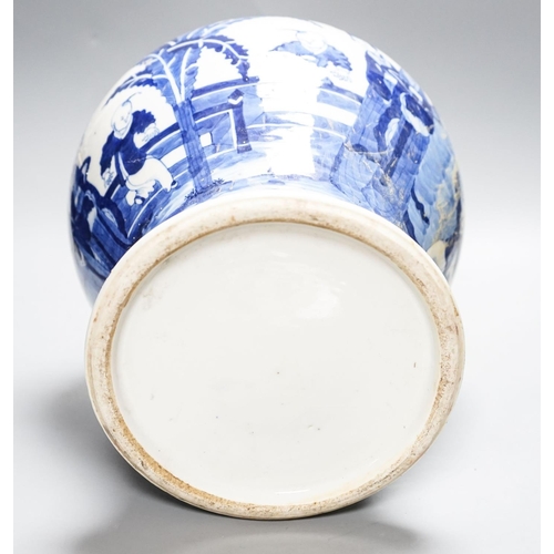 343 - A large 19th century Chinese blue and white vase, damaged 31cm