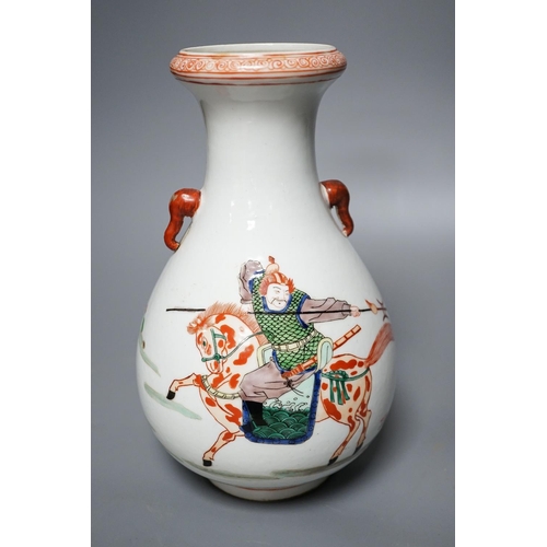 349 - A Chinese famille verte warrior vase 26cm