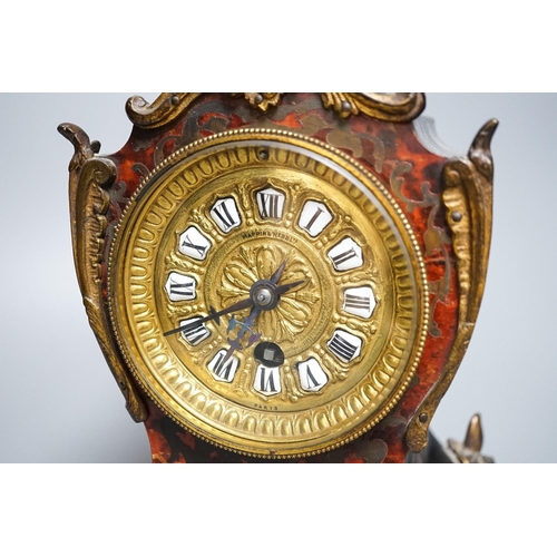 350 - A 19th century French scarlet boullework mantel clock 30cm