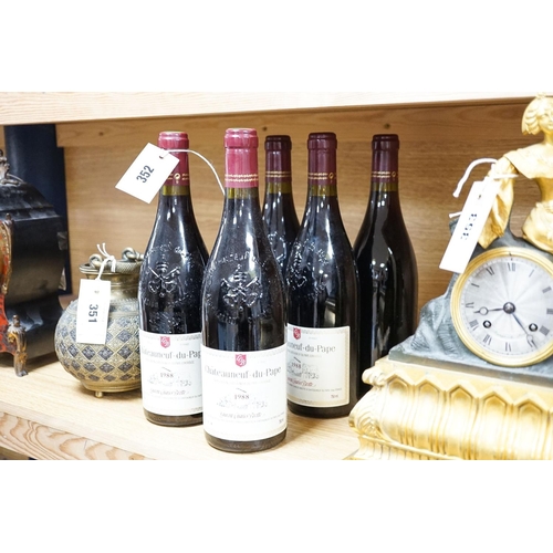 352 - Five bottles of Laurent Charles Brotte Chateauneuf du Pape, 1988, 75cl.