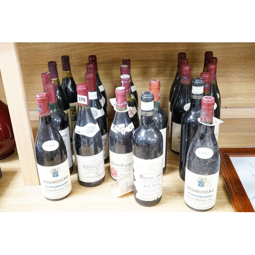 376 - A collection of 24 bottles of red wines including 9 bottles of 1985 Bourgogne, 2 bottles of 1964 Bar... 