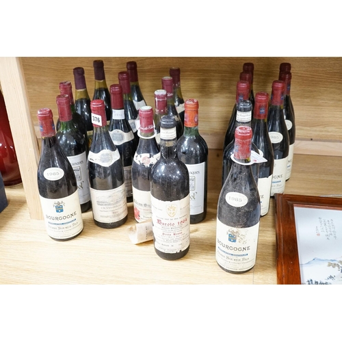 376 - A collection of 24 bottles of red wines including 9 bottles of 1985 Bourgogne, 2 bottles of 1964 Bar... 