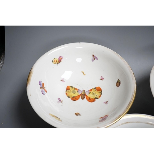 391 - A pair of mid 19th century Paris porcelain butterfly comports and similar example (3)