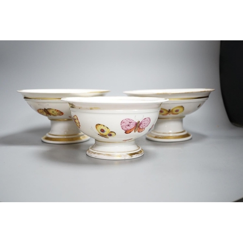 391 - A pair of mid 19th century Paris porcelain butterfly comports and similar example (3)