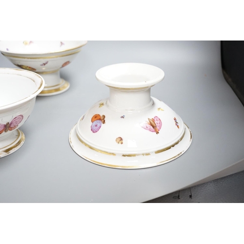 391 - A pair of mid 19th century Paris porcelain butterfly comports and similar example (3)