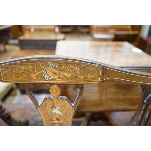 42 - An Edwardian marquetry inlaid mahogany window seat, length 107cm, depth 44cm, height 79cm... 