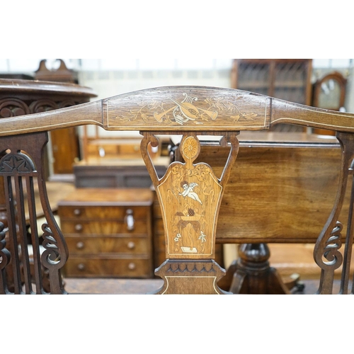 42 - An Edwardian marquetry inlaid mahogany window seat, length 107cm, depth 44cm, height 79cm... 