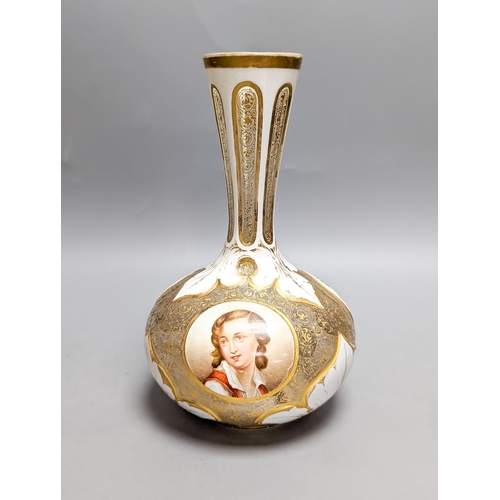 438 - A 19th century Bohemian enamelled overlaid glass vase, 22cm