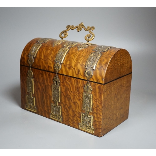 439 - A Victorian Hungarian ash stationery box by Mechi, 114 Regent Street London, domed top with decorati... 