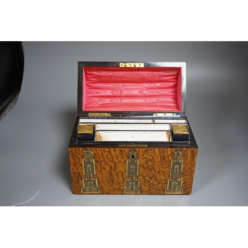 439 - A Victorian Hungarian ash stationery box by Mechi, 114 Regent Street London, domed top with decorati... 