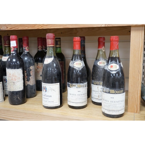 440 - 22 bottles of red wine including 2 bottles of Chateauneuf du Pape 1976, 4 bottles of Crozes Hermitag... 