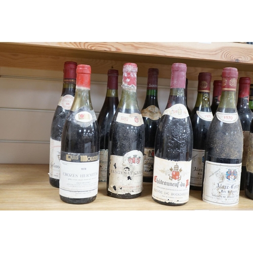 440 - 22 bottles of red wine including 2 bottles of Chateauneuf du Pape 1976, 4 bottles of Crozes Hermitag... 