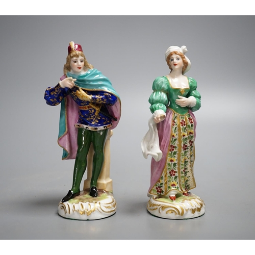 447 - A pair of 19th century Samson Derby style porcelain figures and Romeo & Juliet, H15