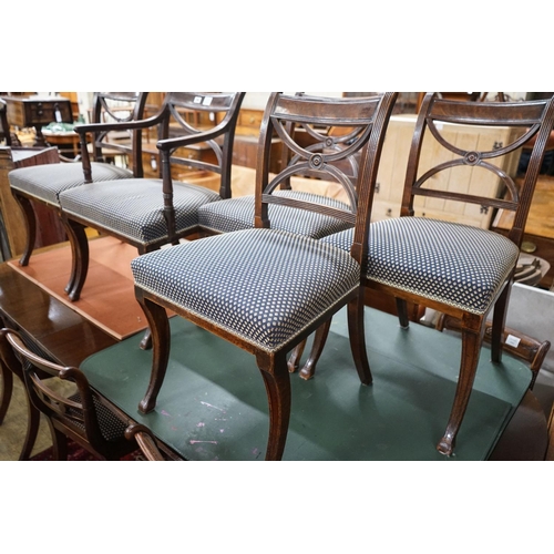 45 - A set of five Regency mahogany dining chairs, (one with arms, four single)