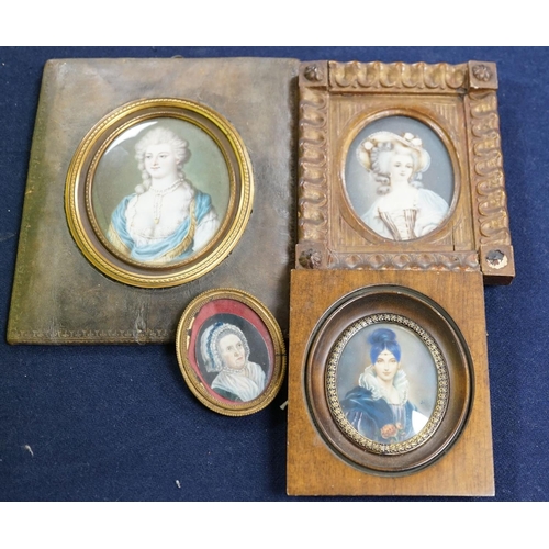 456 - A group of four framed portrait miniatures, tallest 9cm