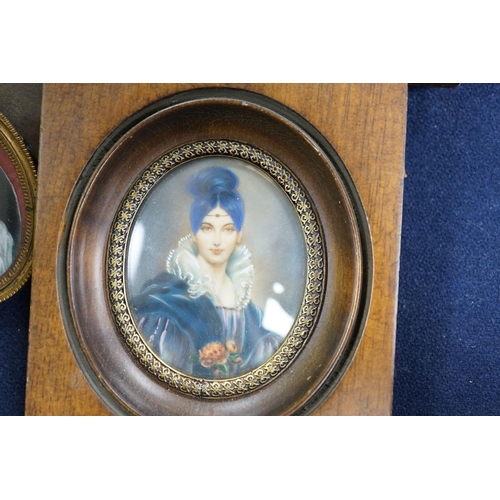 456 - A group of four framed portrait miniatures, tallest 9cm