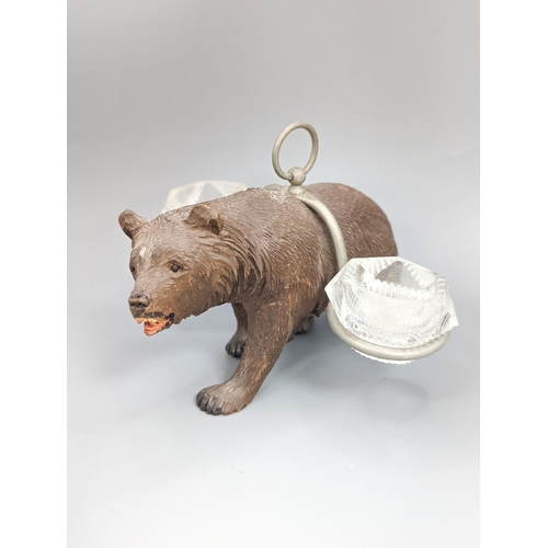 460 - A Black forest carved bear cruet, width 13cm, and a similar stampbox, early 20th century... 