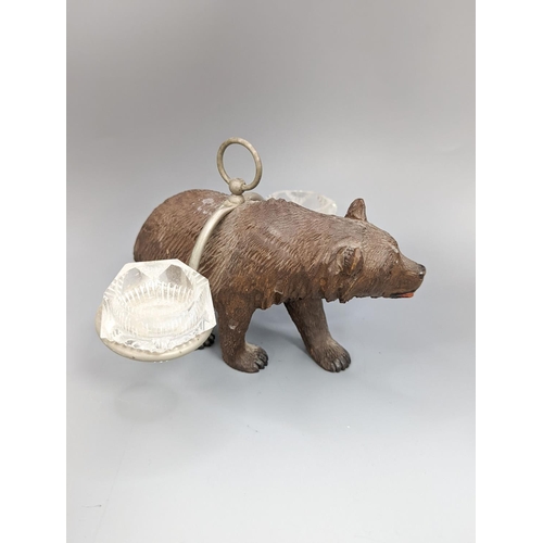 460 - A Black forest carved bear cruet, width 13cm, and a similar stampbox, early 20th century... 