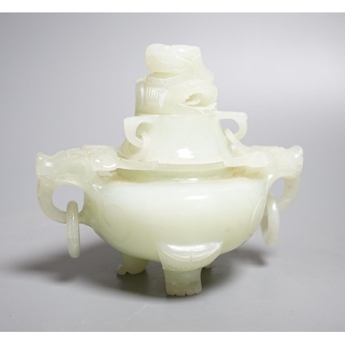 462 - A Chinese bowenite jade censer and cover, overall height 12cm