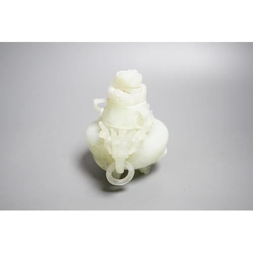 462 - A Chinese bowenite jade censer and cover, overall height 12cm