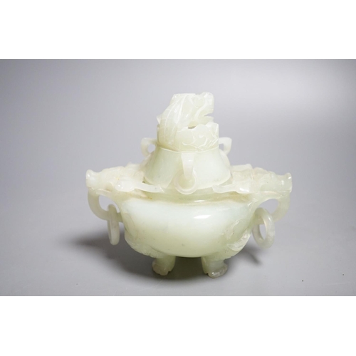 462 - A Chinese bowenite jade censer and cover, overall height 12cm