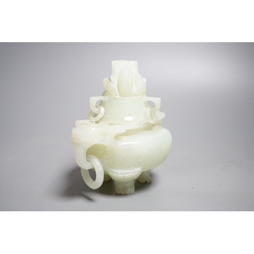 462 - A Chinese bowenite jade censer and cover, overall height 12cm