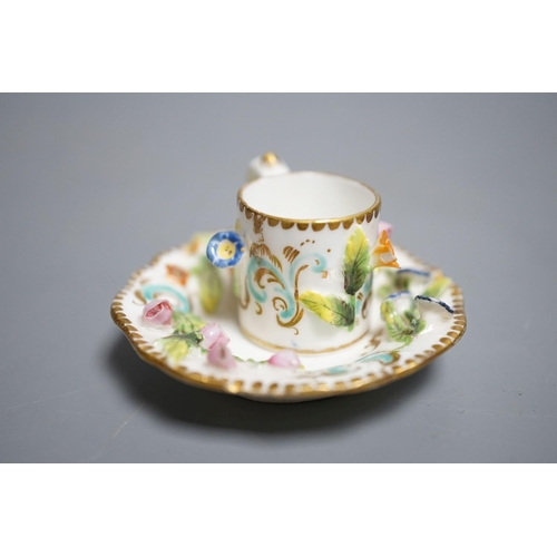 464 - A Coalbrookdale miniature flower encrusted cup and saucer, c.1820. Provenance - Mona Sattin collecti... 