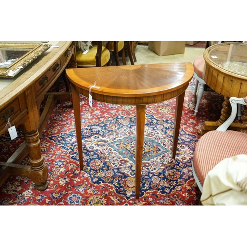 65 - A reproduction inlaid mahogany 'D' shape side table, width 36cm, depth 38cm, height 76cm... 