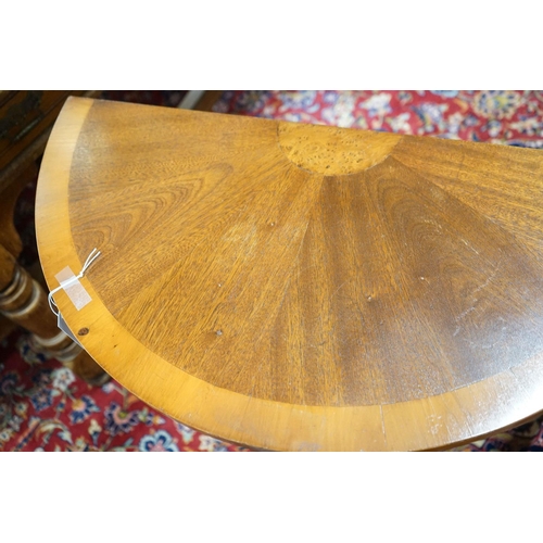 65 - A reproduction inlaid mahogany 'D' shape side table, width 36cm, depth 38cm, height 76cm... 