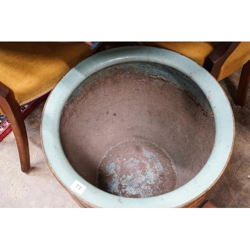 73 - A pair of Chinese style circular glazed earthenware planters, diameter 50cm, height 47cm... 