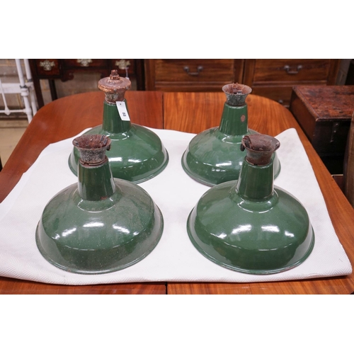 88 - A set of four industrial style green enamelled ceiling shades, diameter 36cm