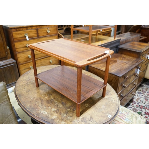 90 - A mid century design Danish style teak two-tier occasional table, width 74cm, depth 44cm, height 48c... 