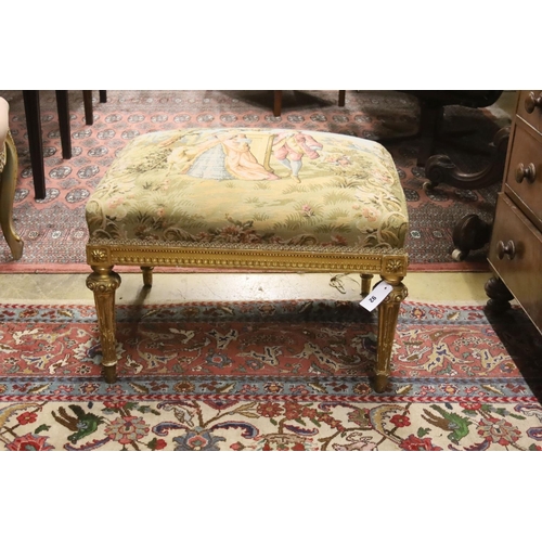 92 - An 18th century style rectangular giltwood dressing stool with tapestry seat