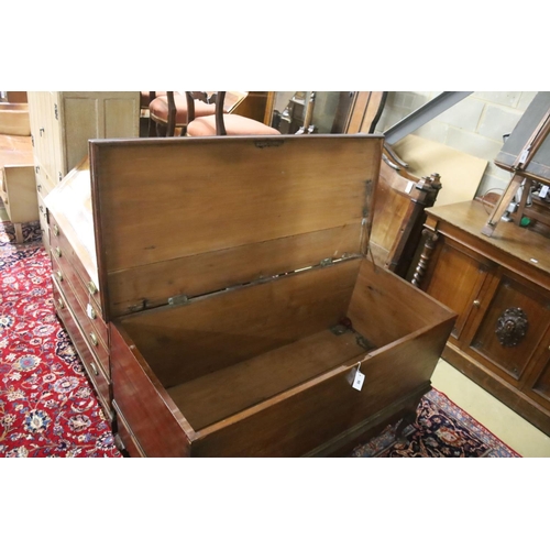 98 - An 18th century Bermudian cedar coffer on stand, width 135cm, depth 60cm, height 86cm