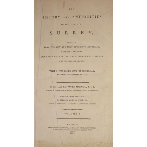 128 - °  Manning, Owen and Bray, William- The History and Antiquities of the County of Surrey, 3 vols, 1st... 