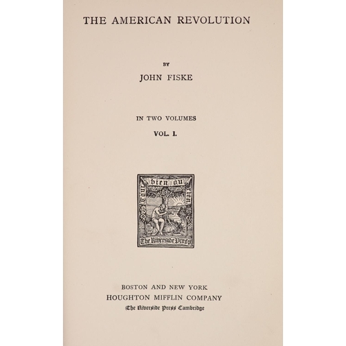 144 - °  Fiske, John - The American Revolution. 2 vols. 15 plates, with guards to the 2 frontis. Red cloth... 